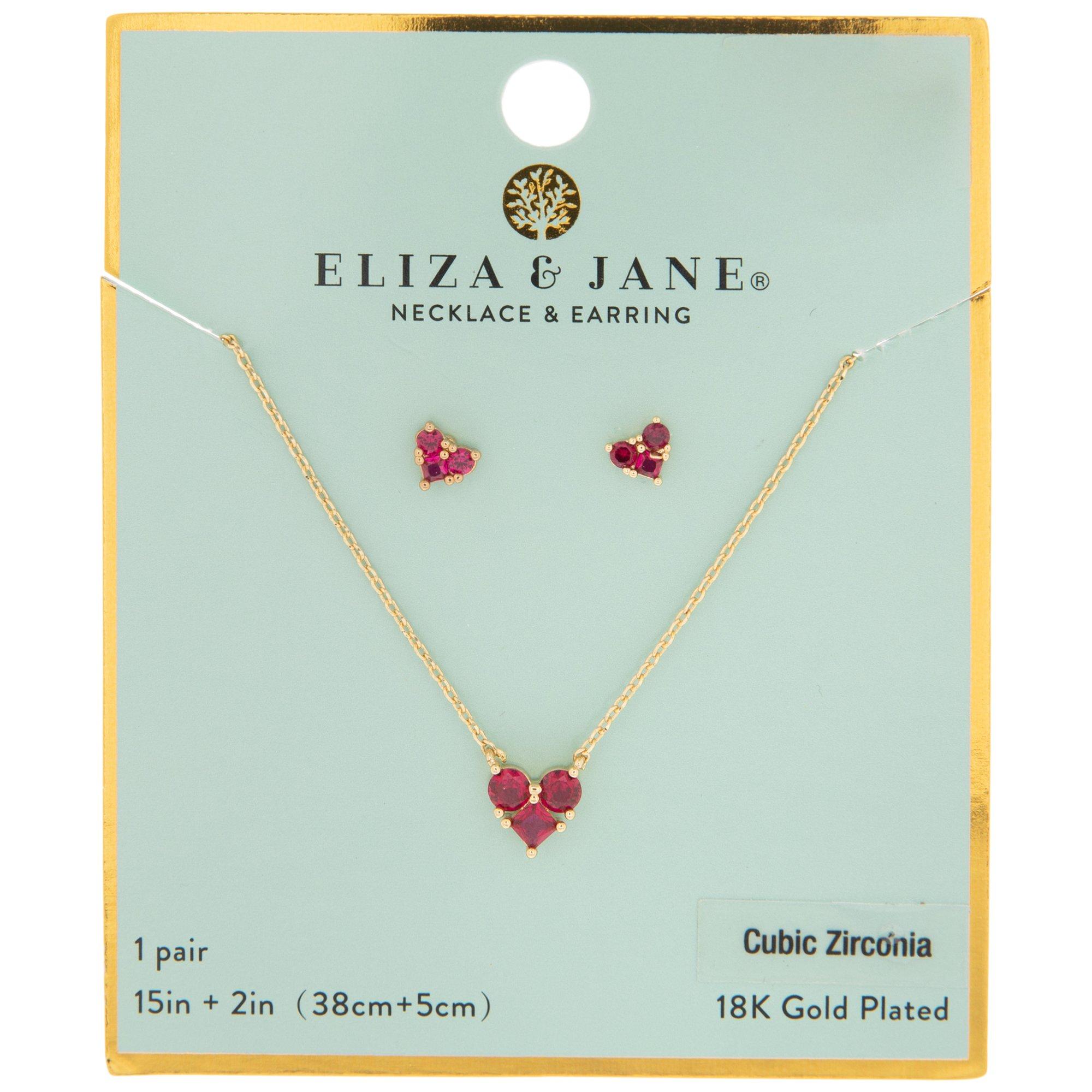 18K Gold Plated Cubic Zirconia Heart Necklace & Earrings