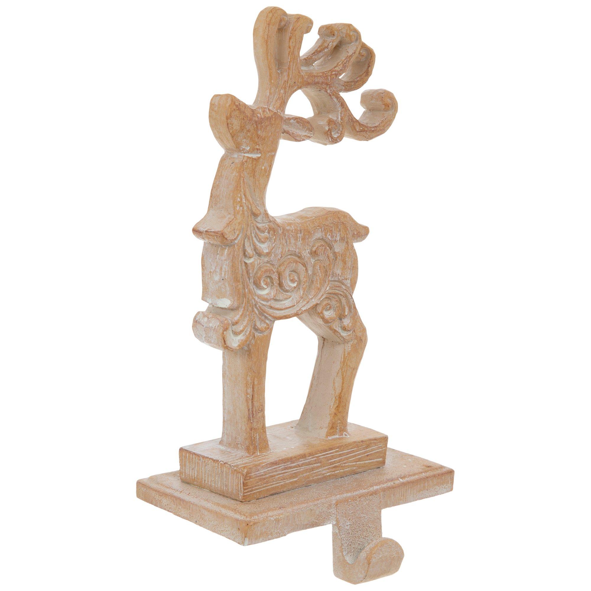 Carved Reindeer Stocking Holder