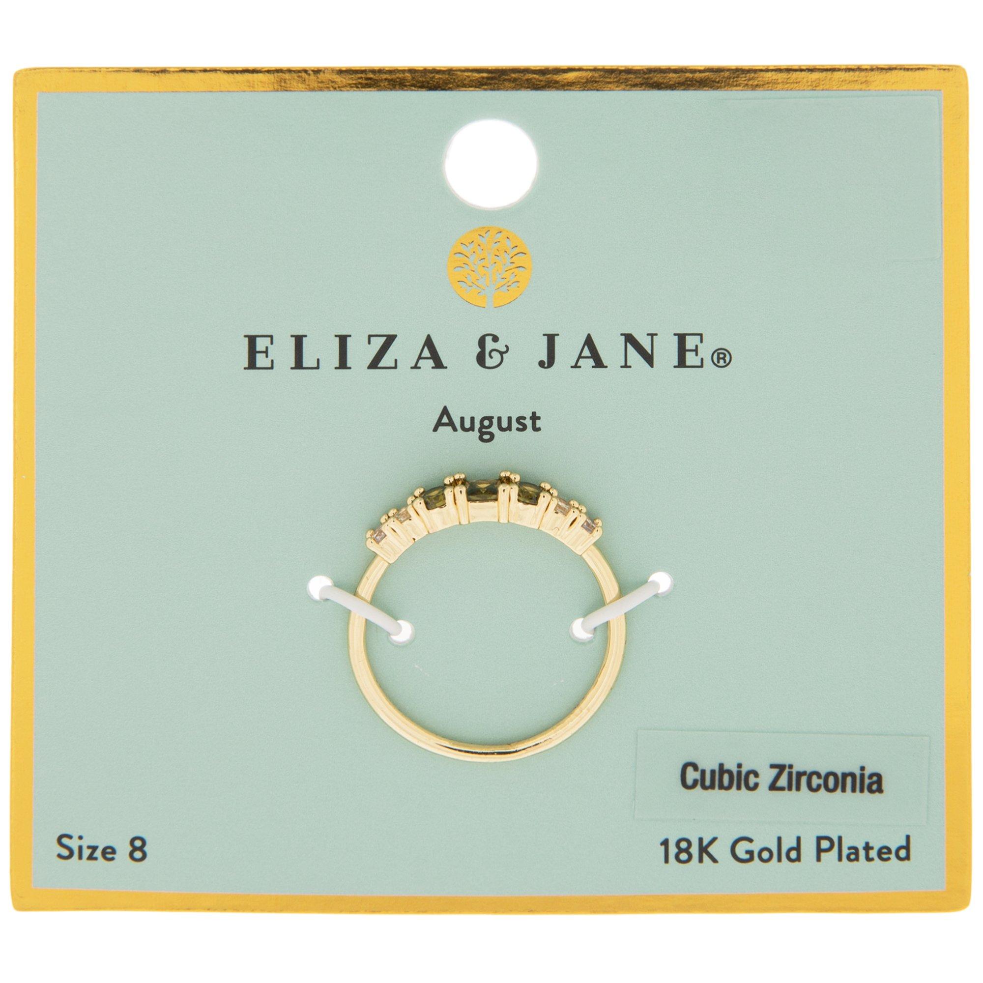 18K Gold Plated Birthstone Ring - Size 8 Light Green August 13 18K Gold Plated Birthstone Ring - Size 8 Light Green August
