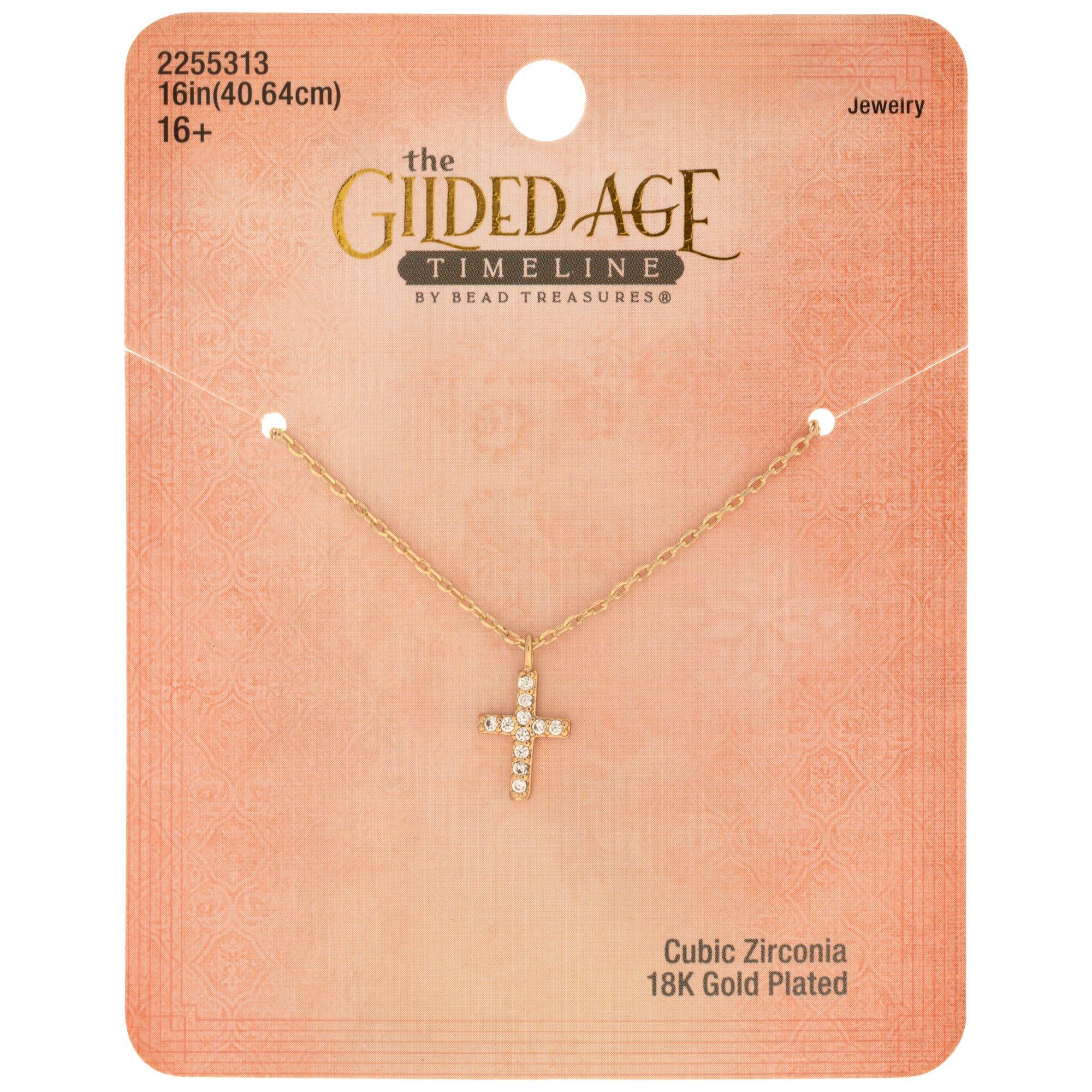 18K Gold Plated Cubic Zirconia Cross Necklace