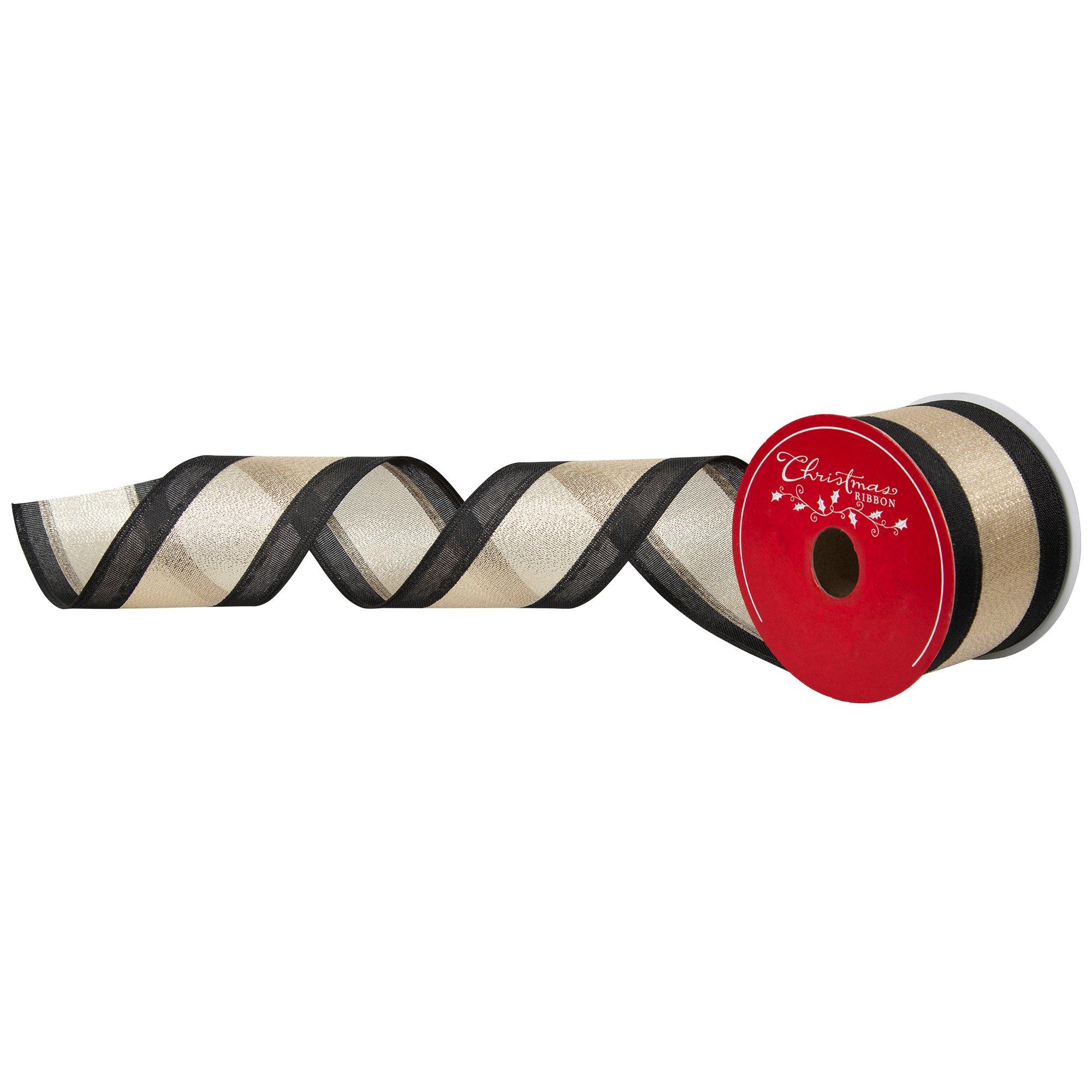 Black & Gold Striped Wired Edge Ribbon