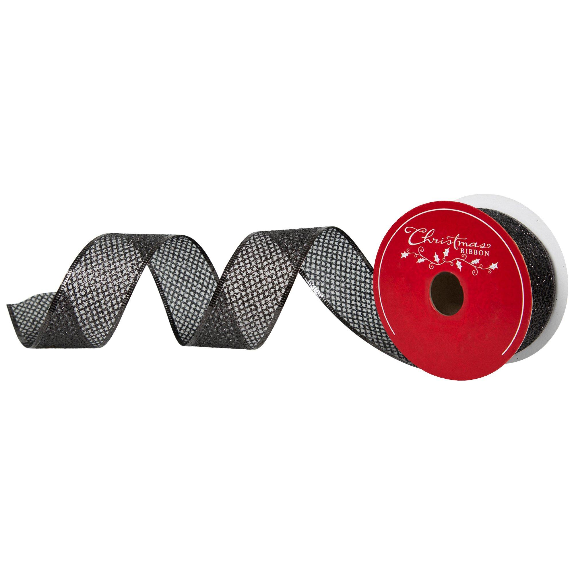 Black Glitter Diamonds Sheer Wired Edge Ribbon