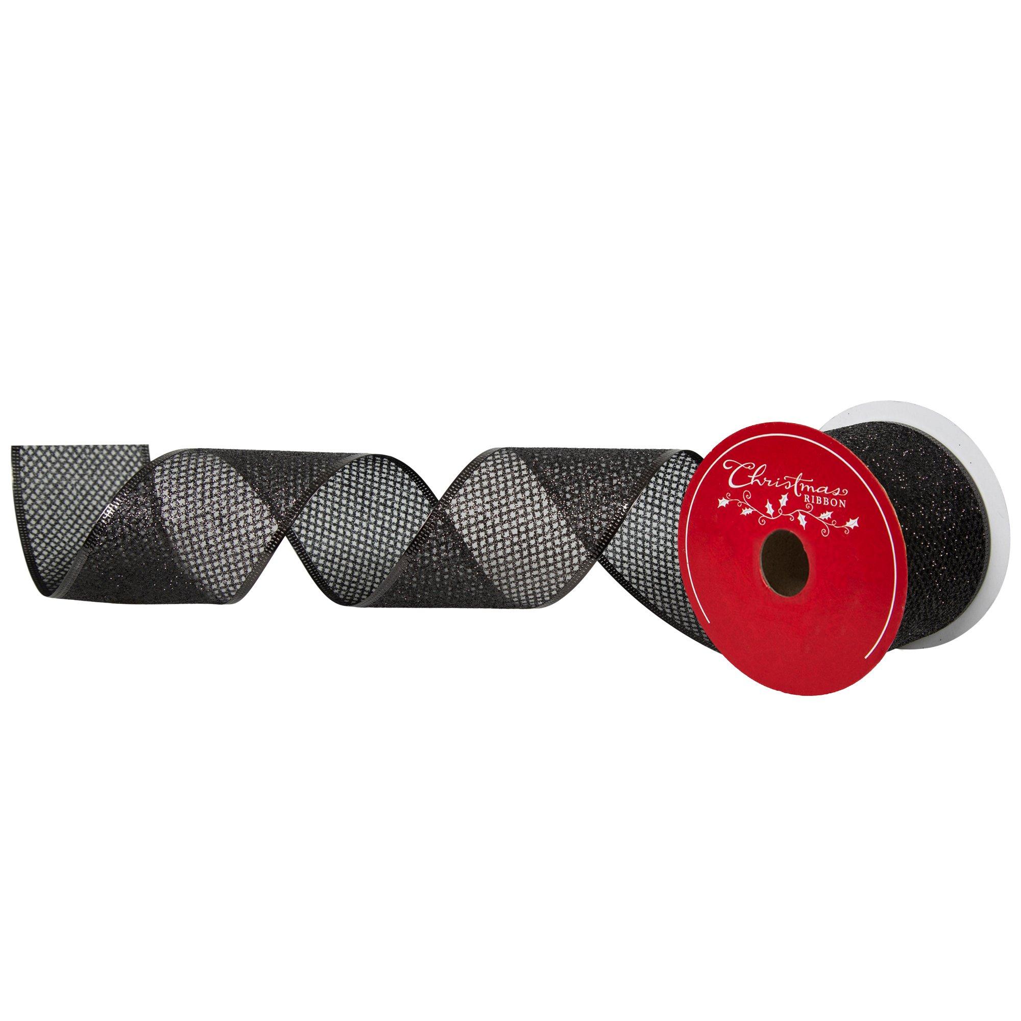Black Glitter Diamonds Sheer Wired Edge Ribbon 4 Black Glitter Diamonds Sheer Wired Edge Ribbon