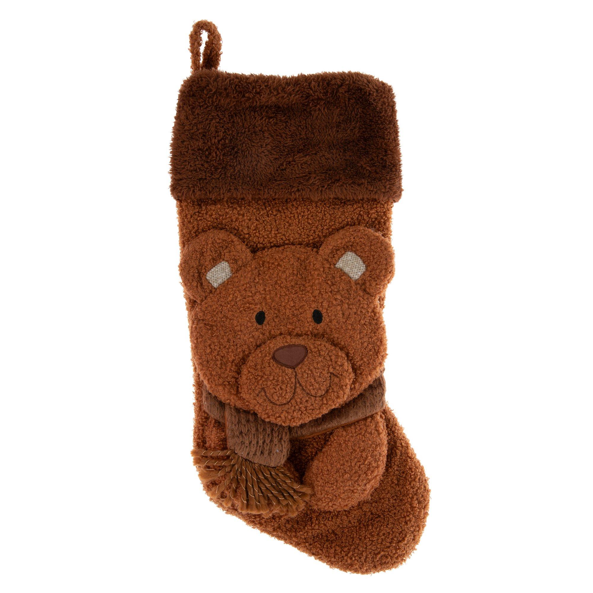 Brown Teddy Bear Faux Fur Stocking