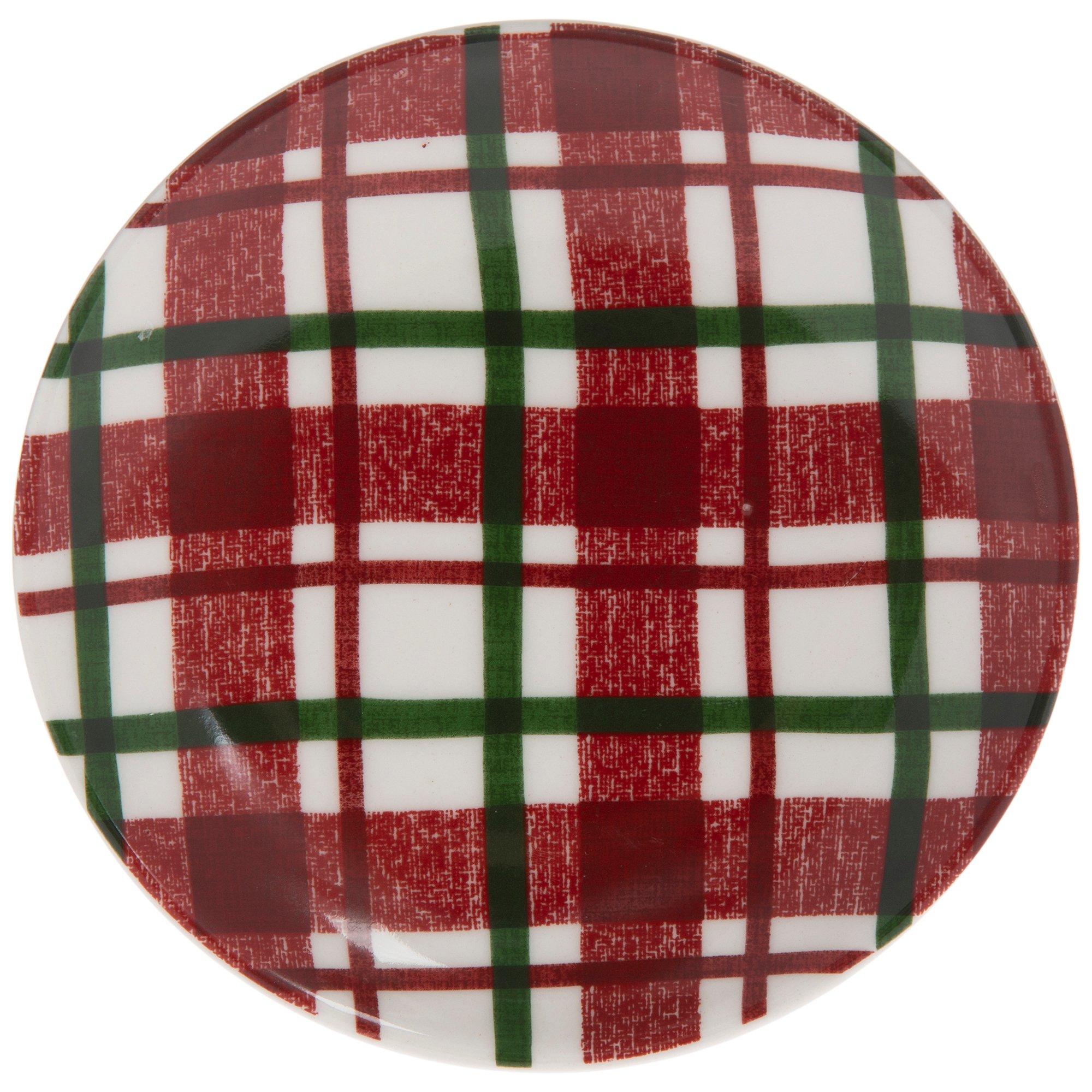 White, Green & Red Plaid Tidbit Plate