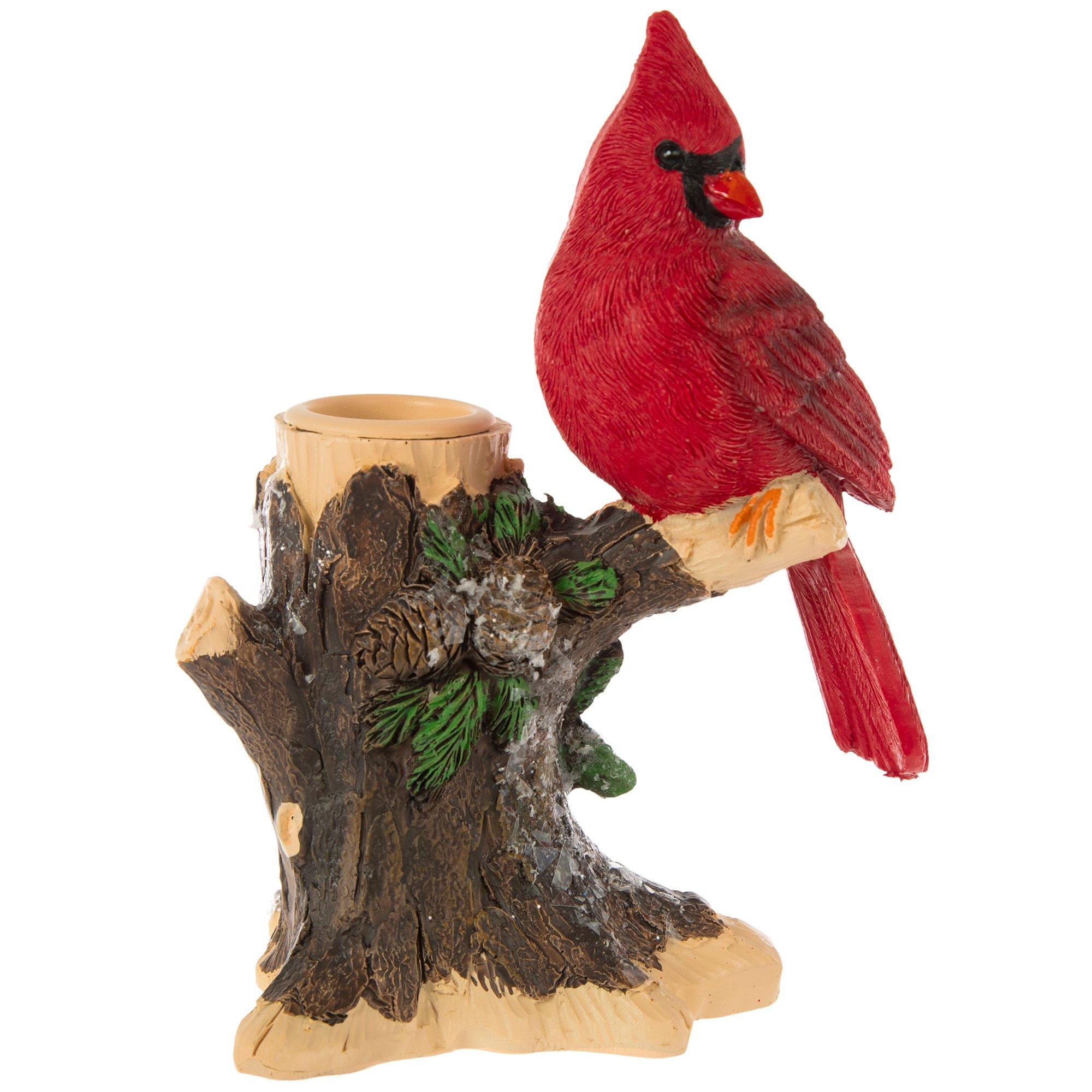 Cardinal On Branch Taper Candle Holder