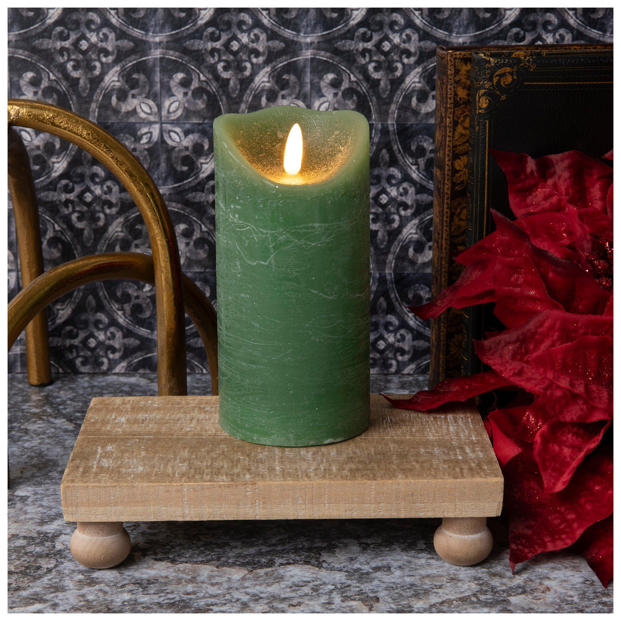 Dark Green Distressed LED Pillar Candle