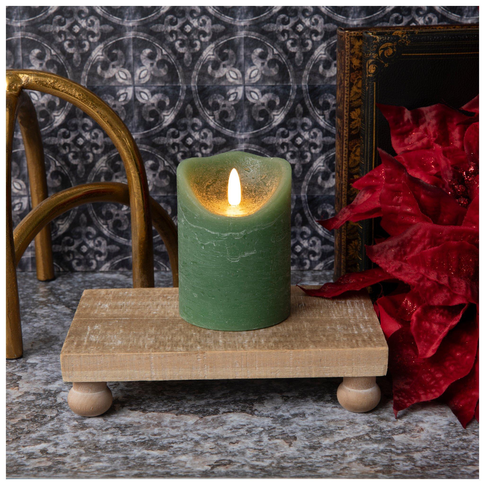 Dark Green Distressed LED Pillar Candle