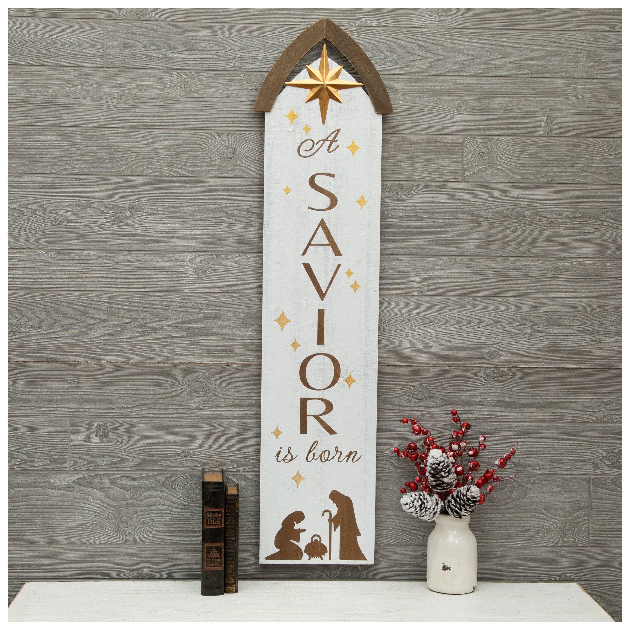 A Savior Is Born Wood Wall Decor White