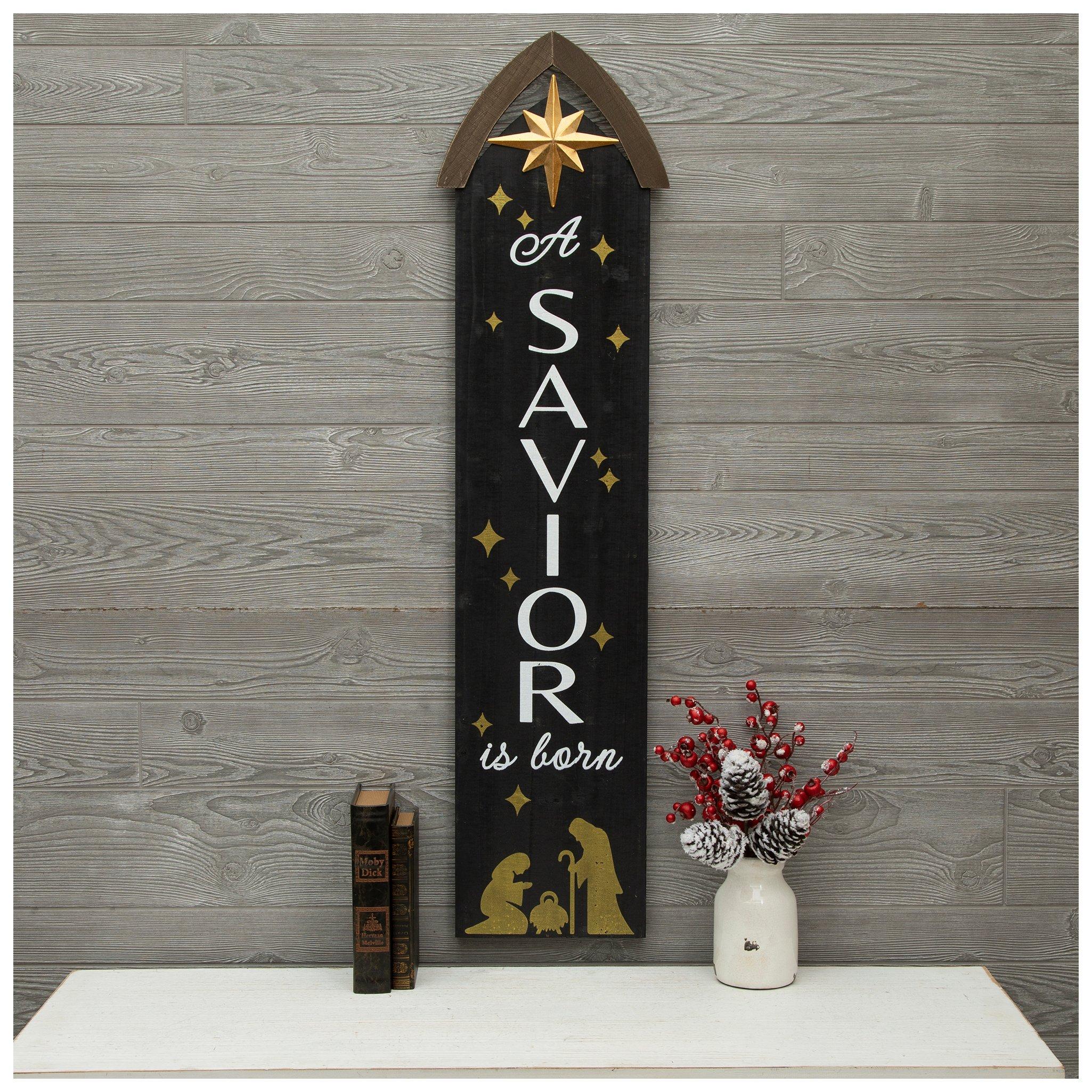 A Savior Is Born Wood Wall Decor Black