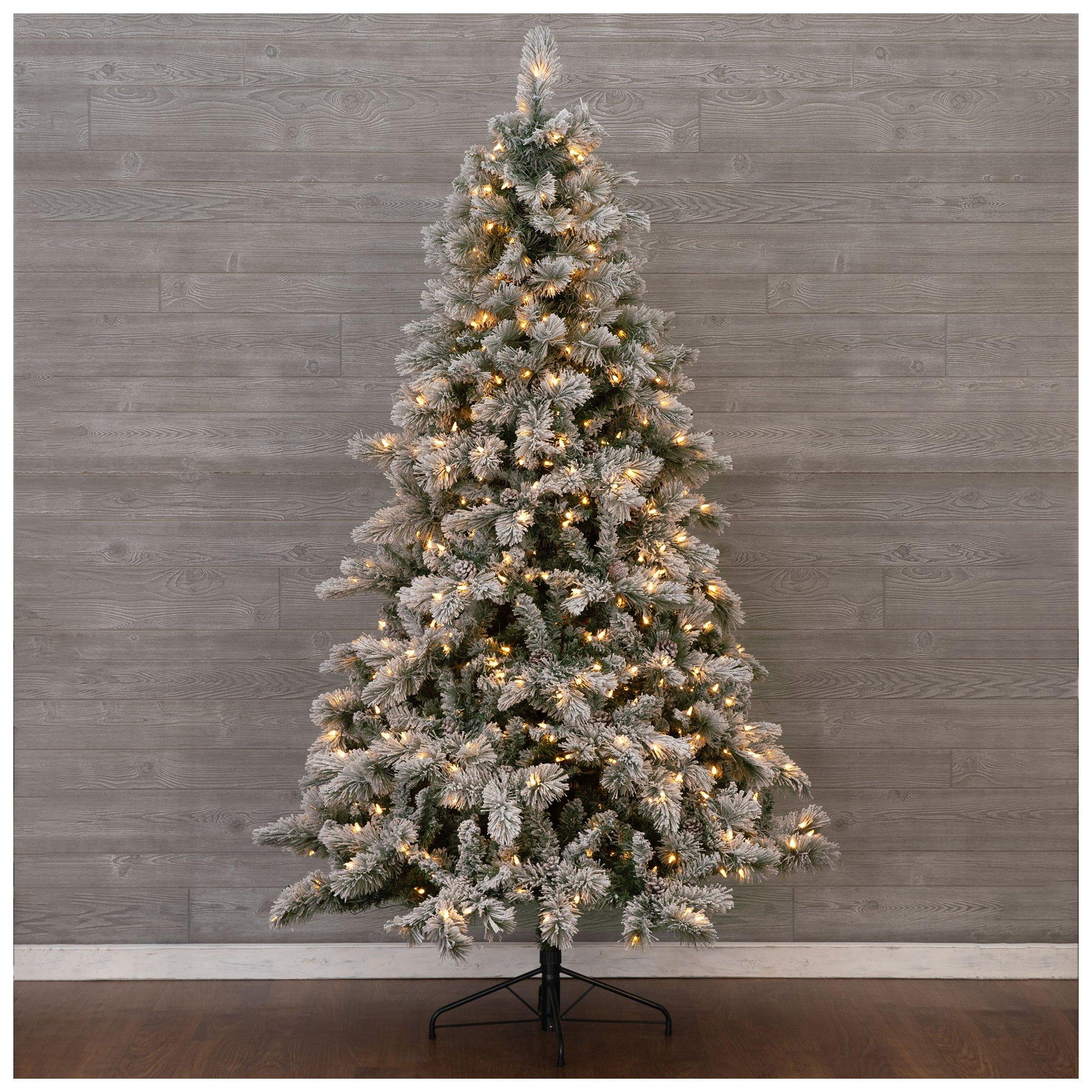 Flocked Edgewood Pine Pre-Lit Christmas Tree - 7.5 ft