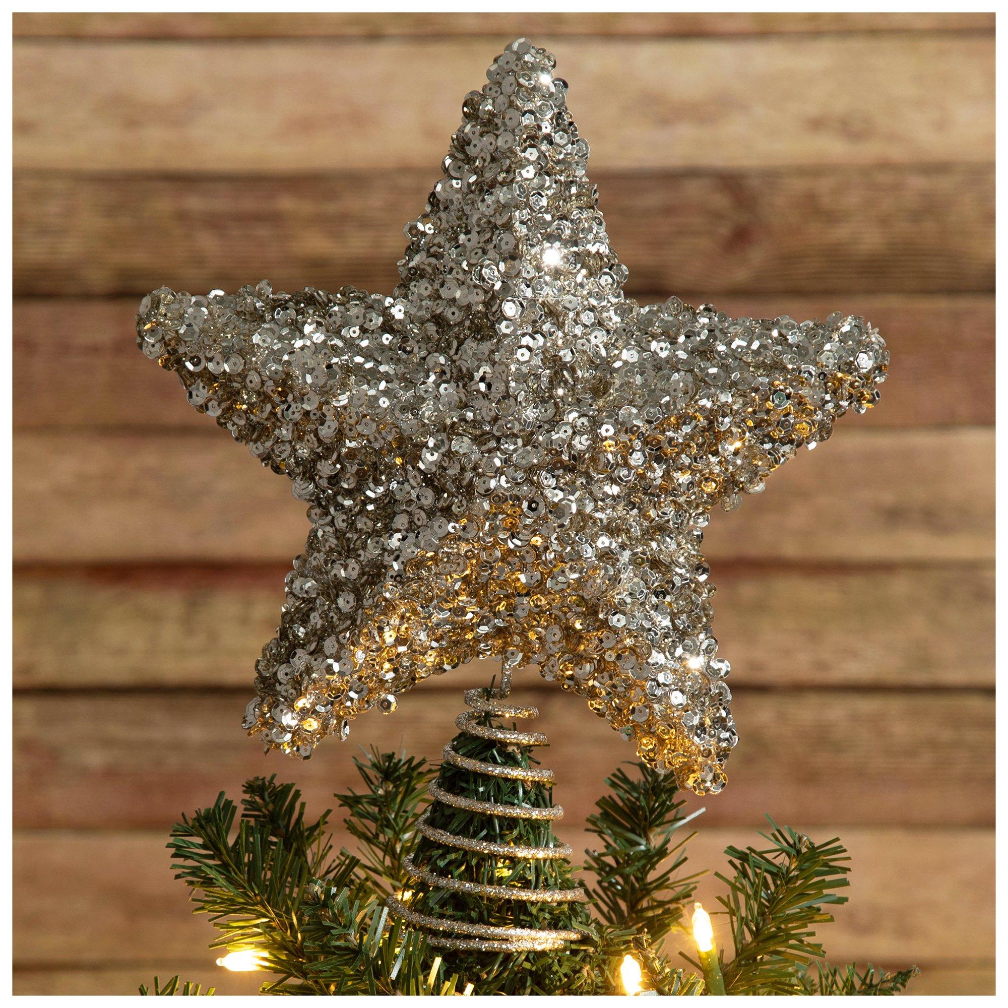 Glitter & Sequin Star Tree Topper Silver - Hobby Lobby