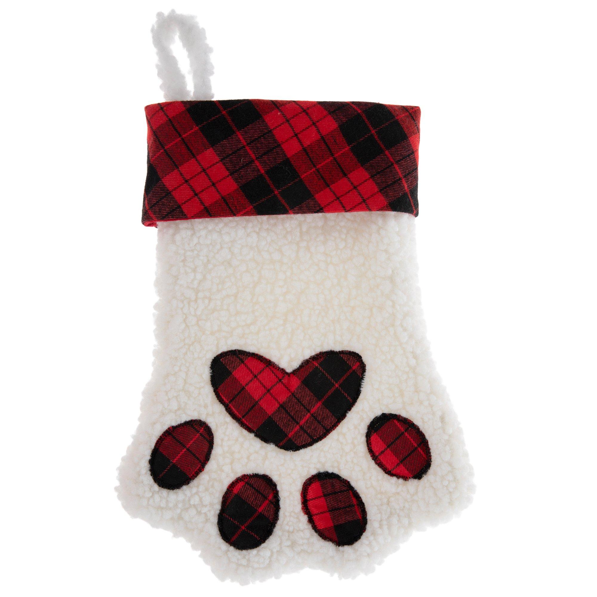 Buffalo Plaid Paw Stocking White & Red