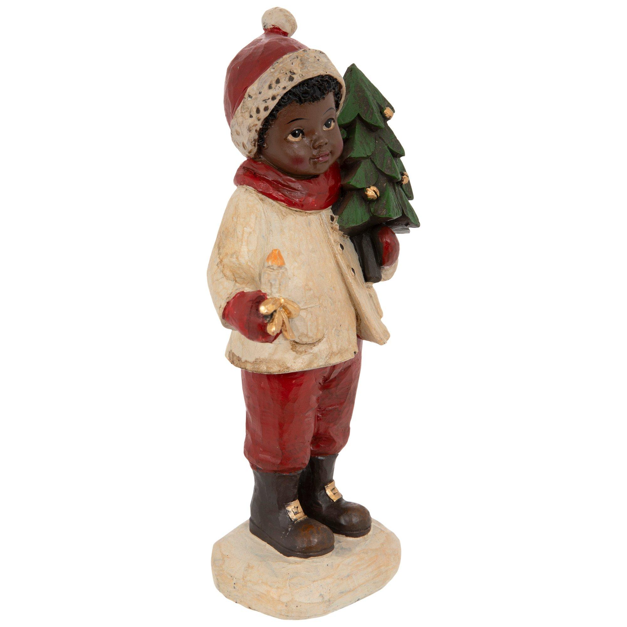 Victorian Boy Holding Tree Figurine