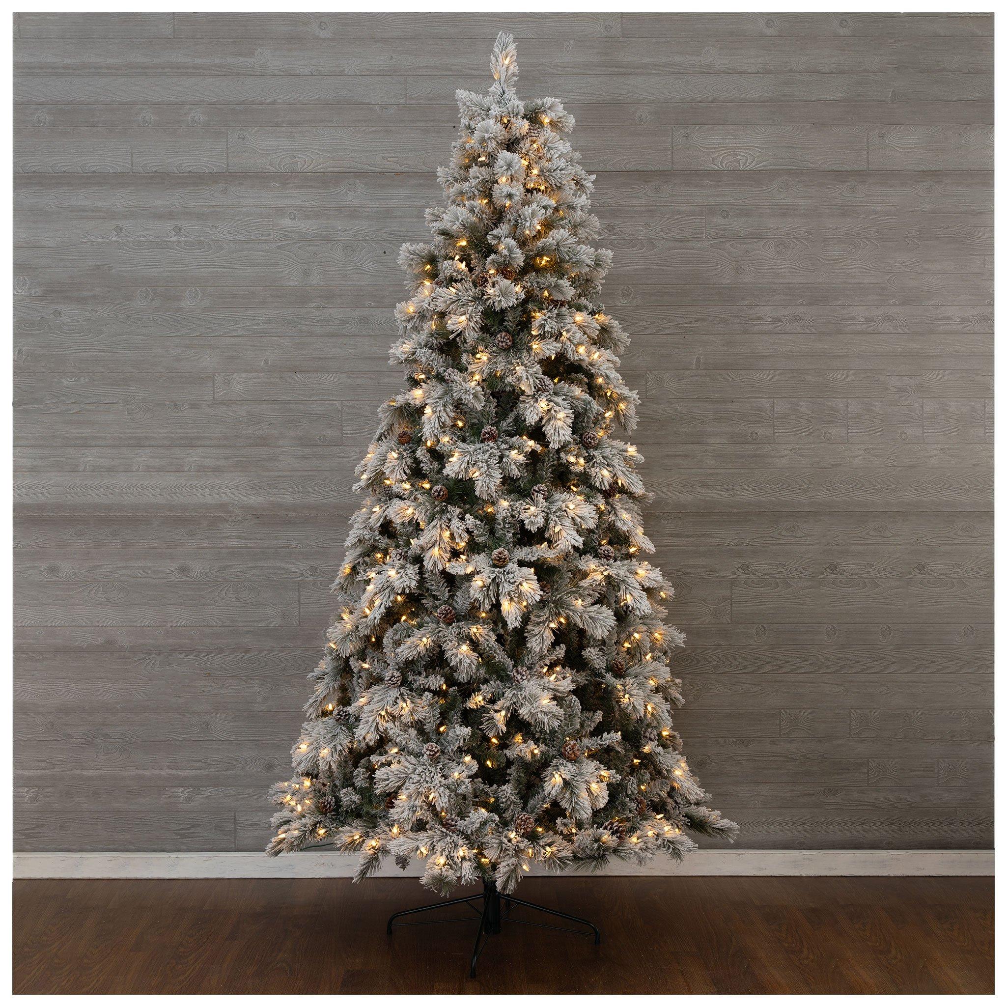 Flocked Edgewood Pine Pre-Lit Christmas Tree - 9 ft