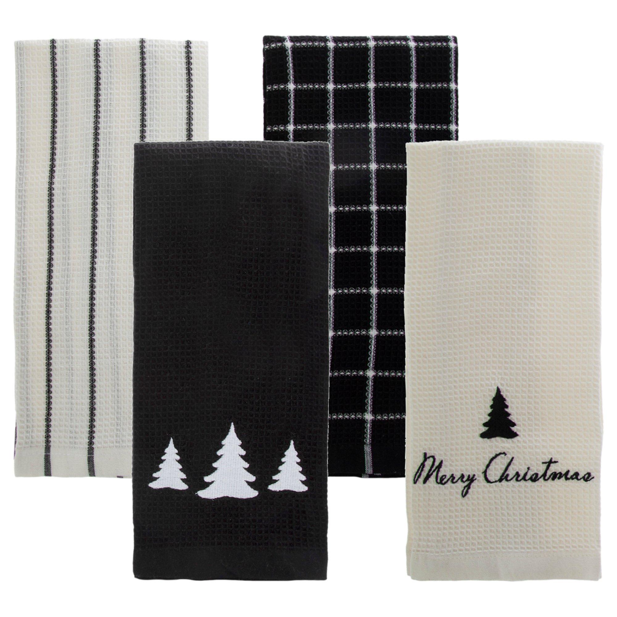 Black & White Waffle Knit Kitchen Towels