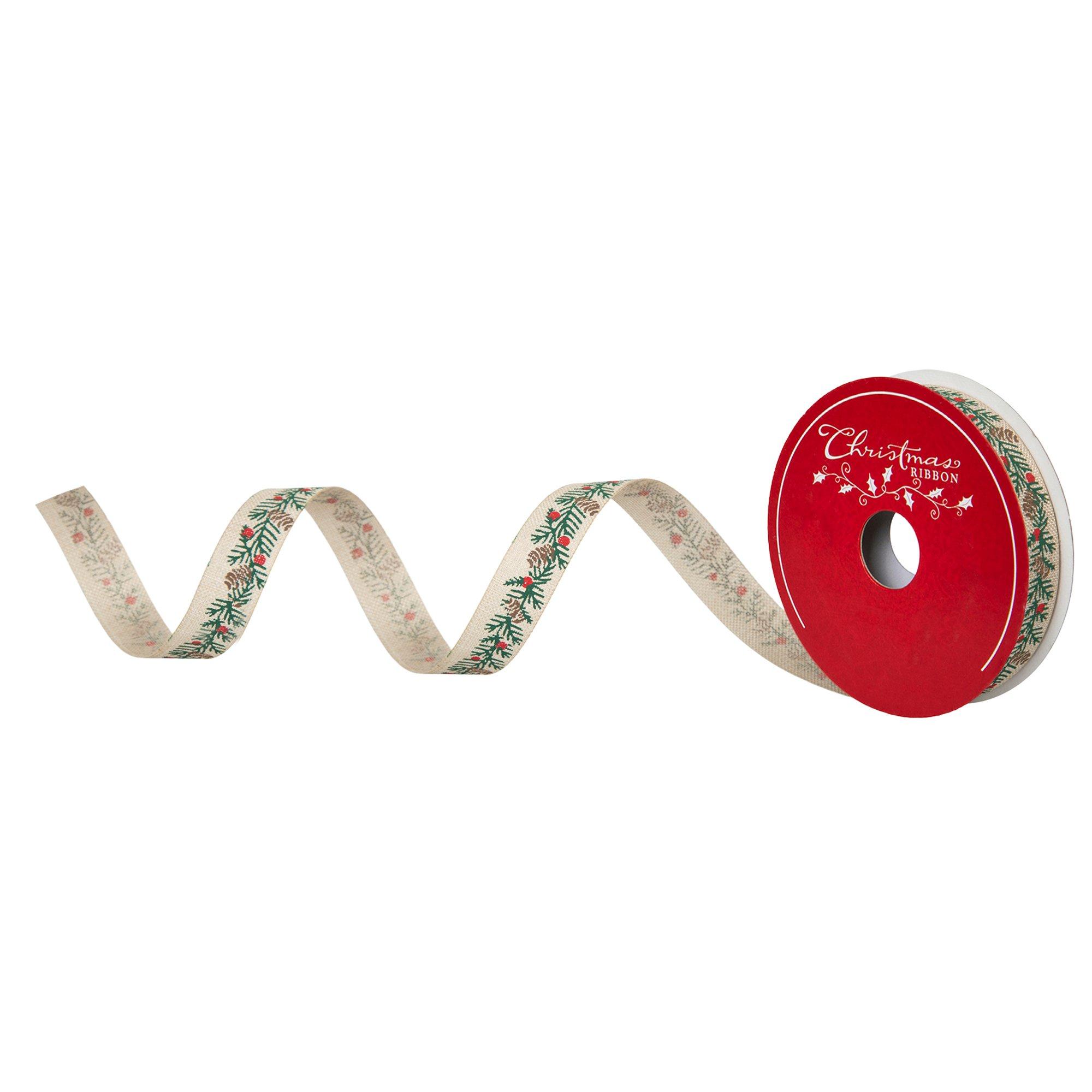 Pinecone Branch Woven Ribbon - 5/8"