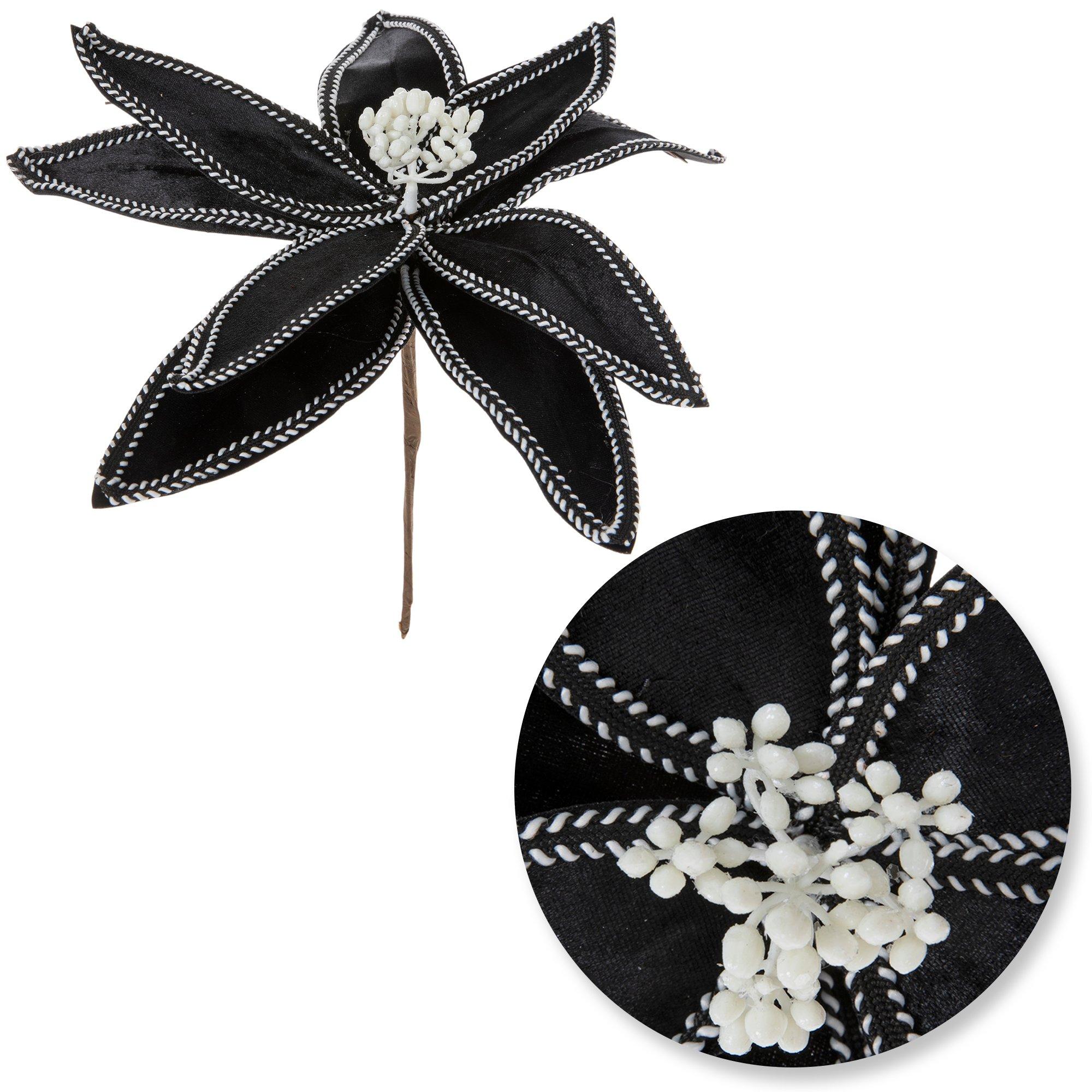 Black & White Velvet Poinsettia Pick