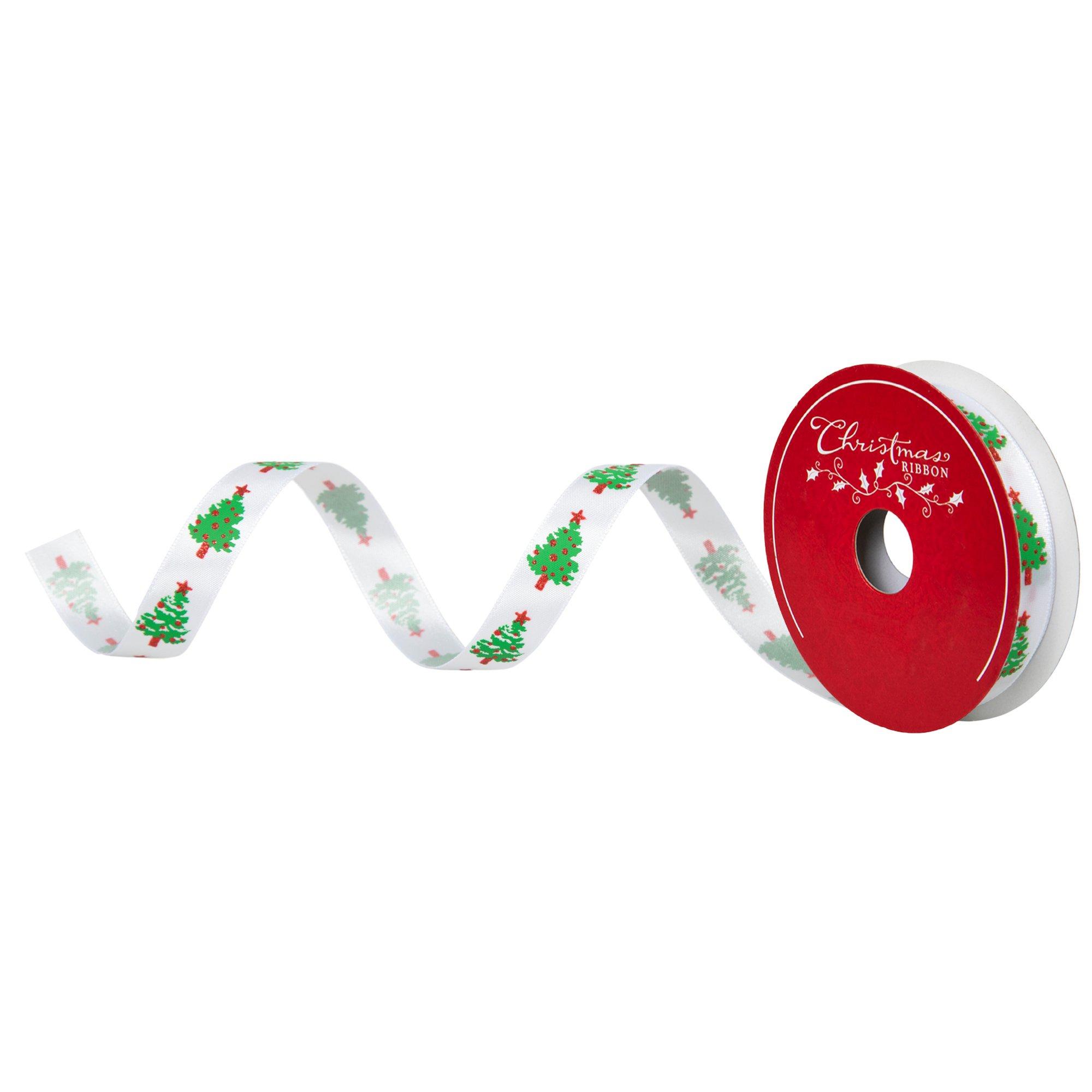 Glitter Christmas Trees Satin Ribbon - 5/8"