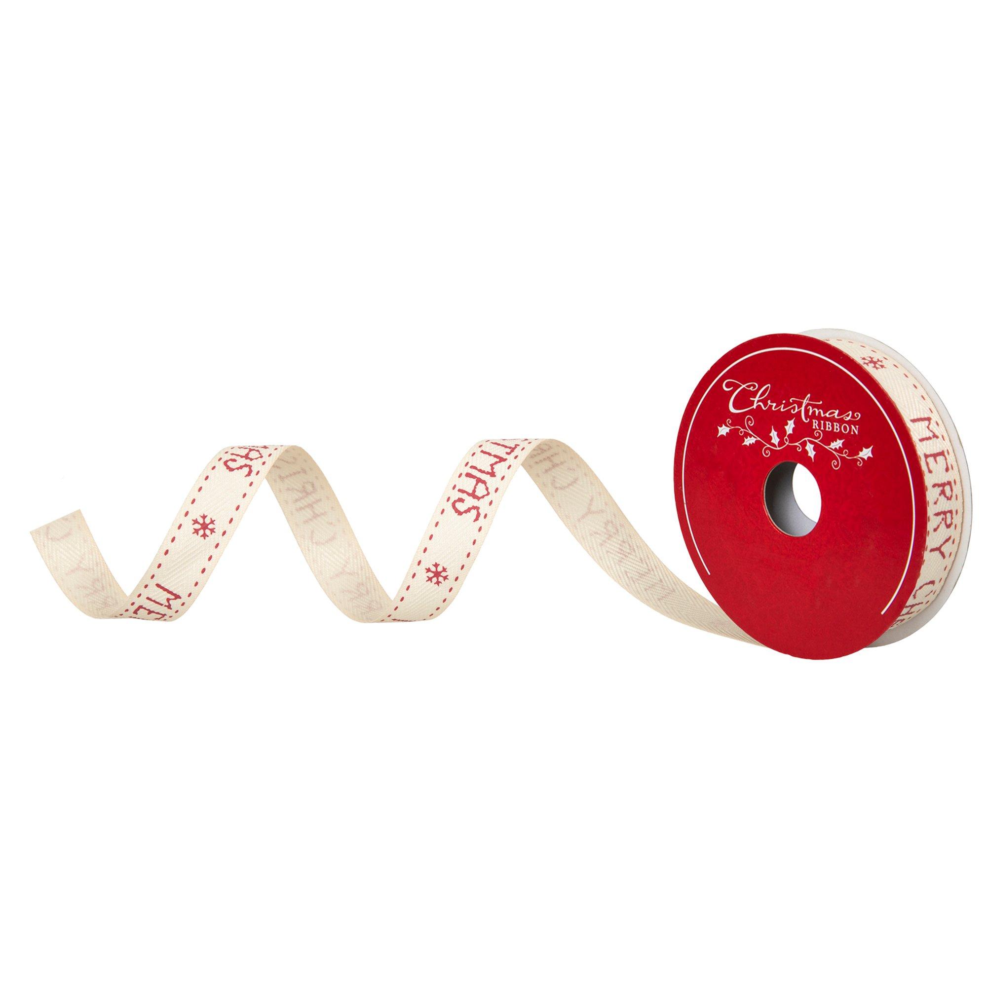 Embroidered Merry Christmas Twill Ribbon - 5/8"