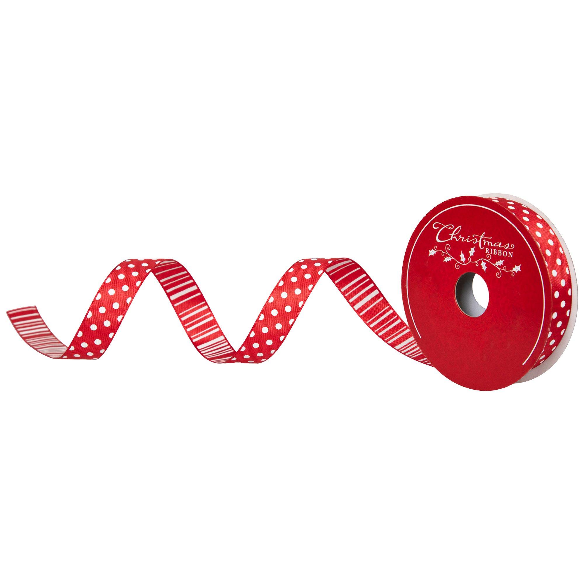 Red & White Polka Dot Satin Ribbon - 5/8"