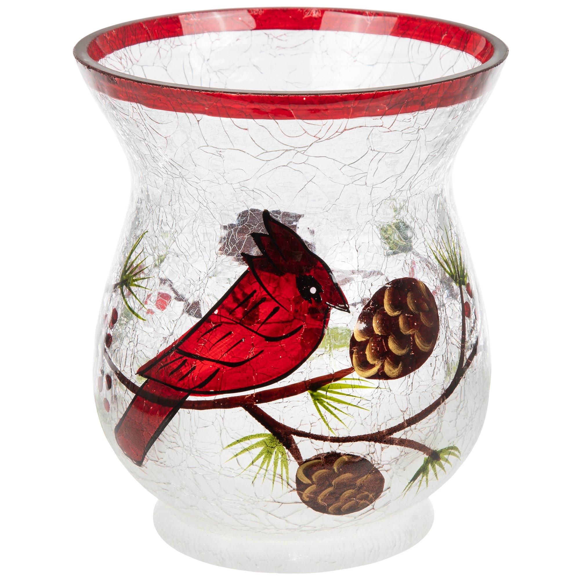 Cardinal Crackled Glass Pillar Candle Holder