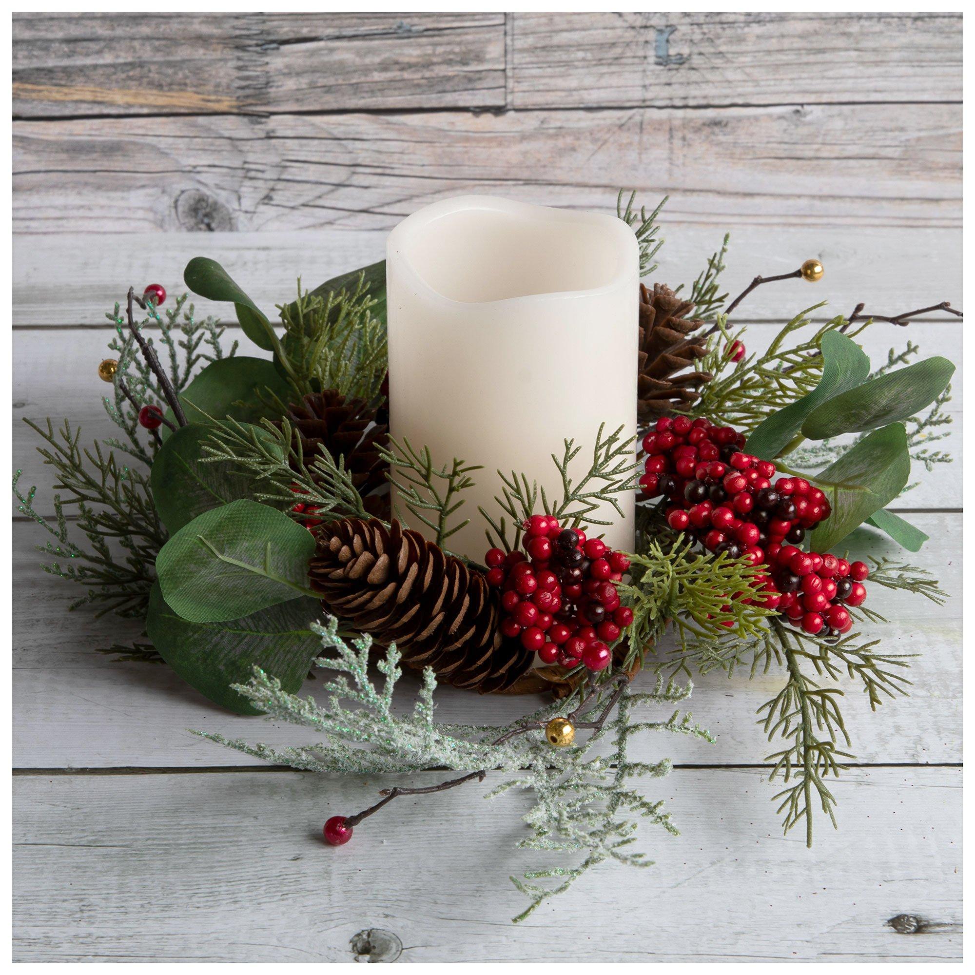 Cypress, Pinecone & Berry Candle Ring