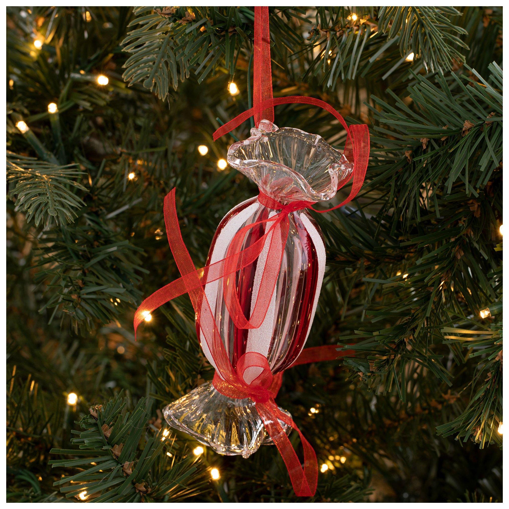 Red & White Striped Oblong Candy Ornament