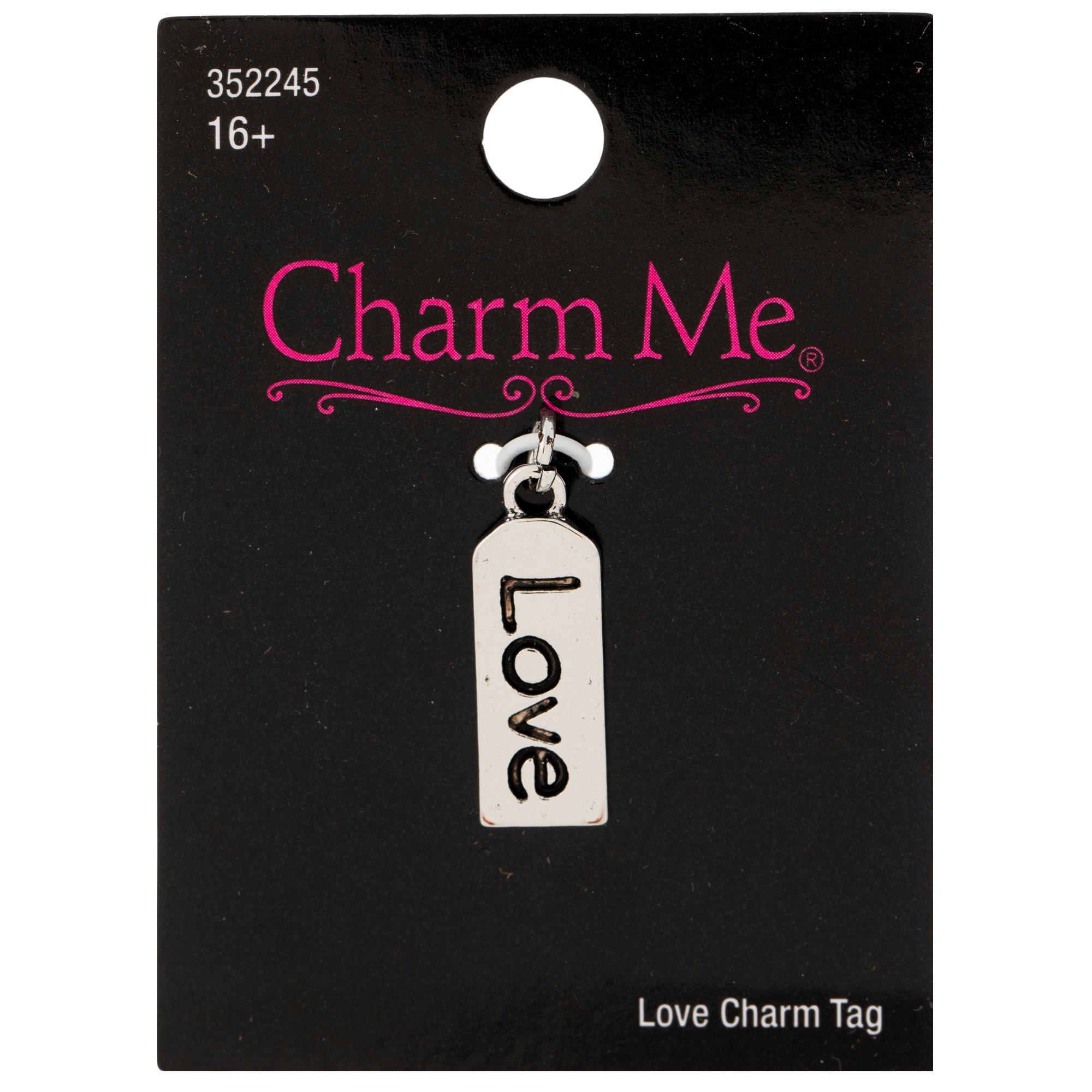 Love Tag Charm Imitation Rhodium