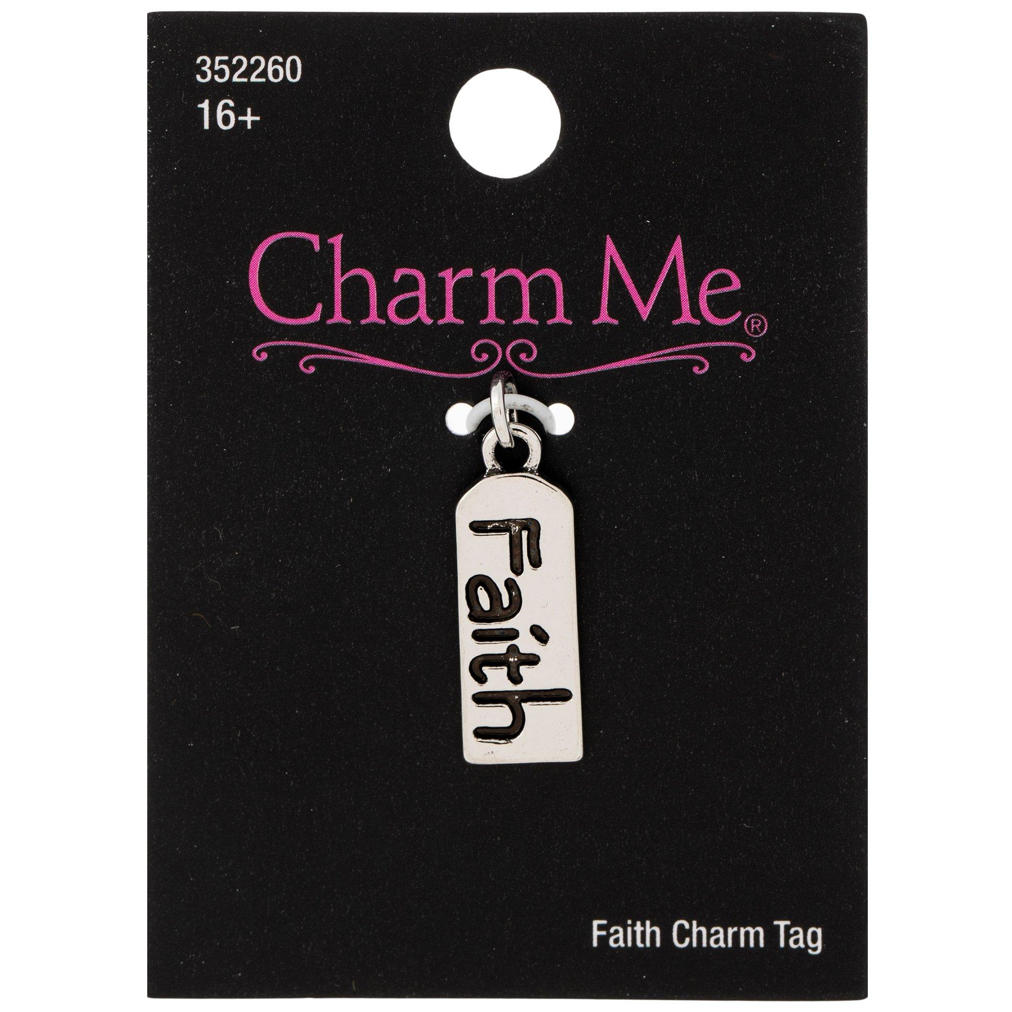 Faith Tag Charm Imitation Rhodium