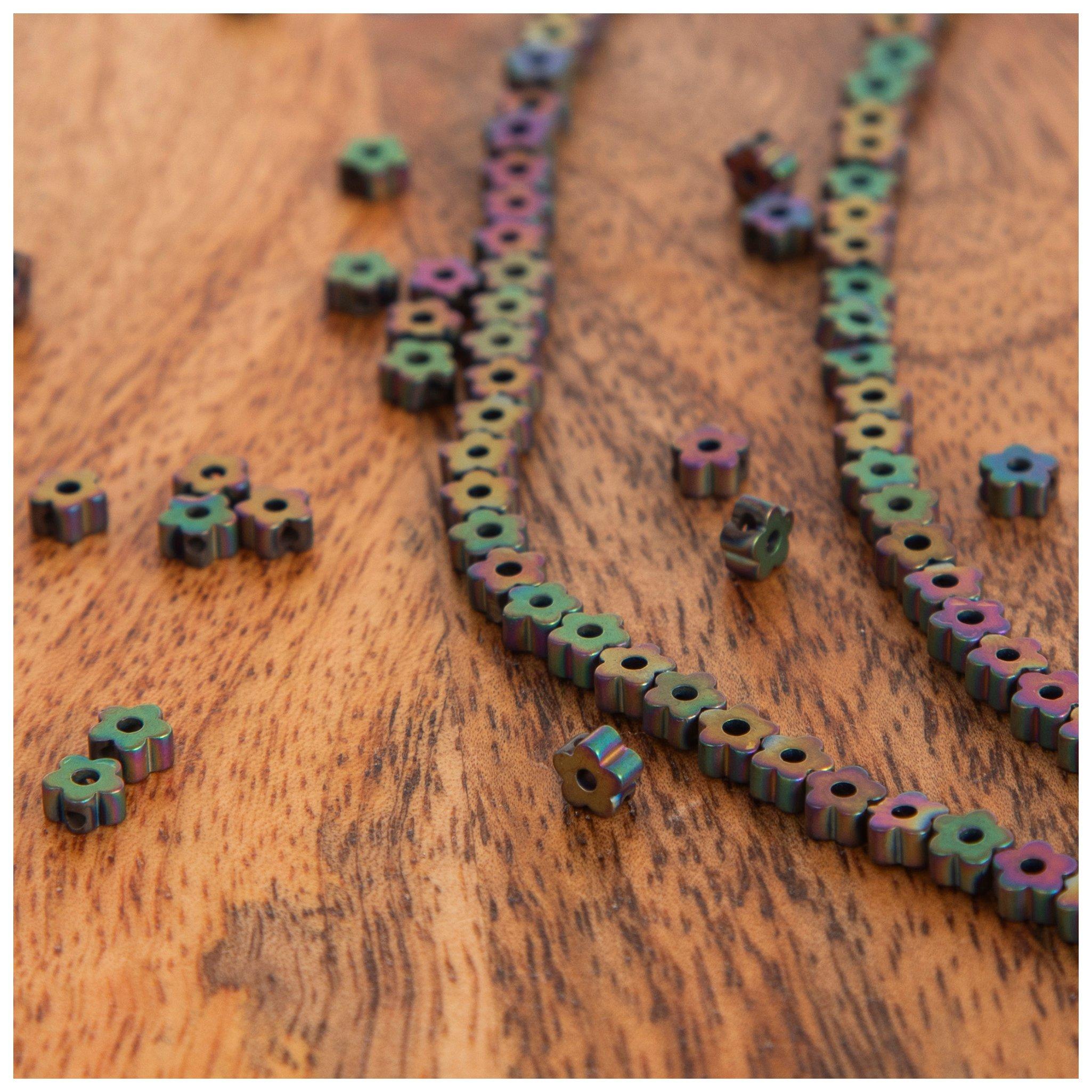 AB Plated Hematite Flower Bead Strands