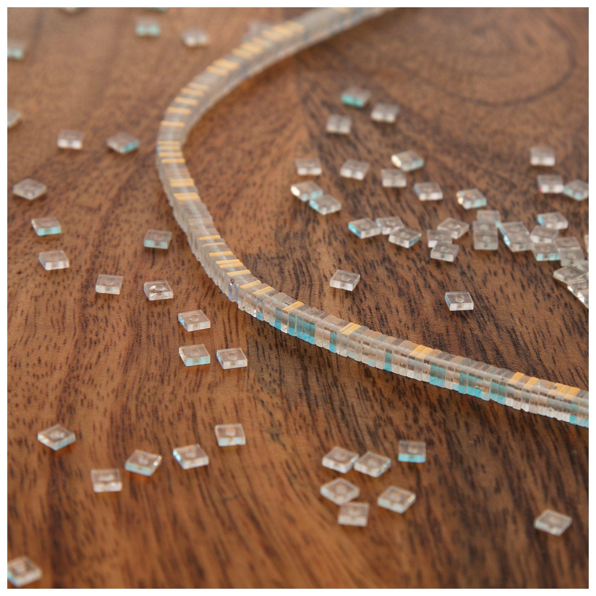 AB Plated Glass Square Heishi Bead Strand Opal