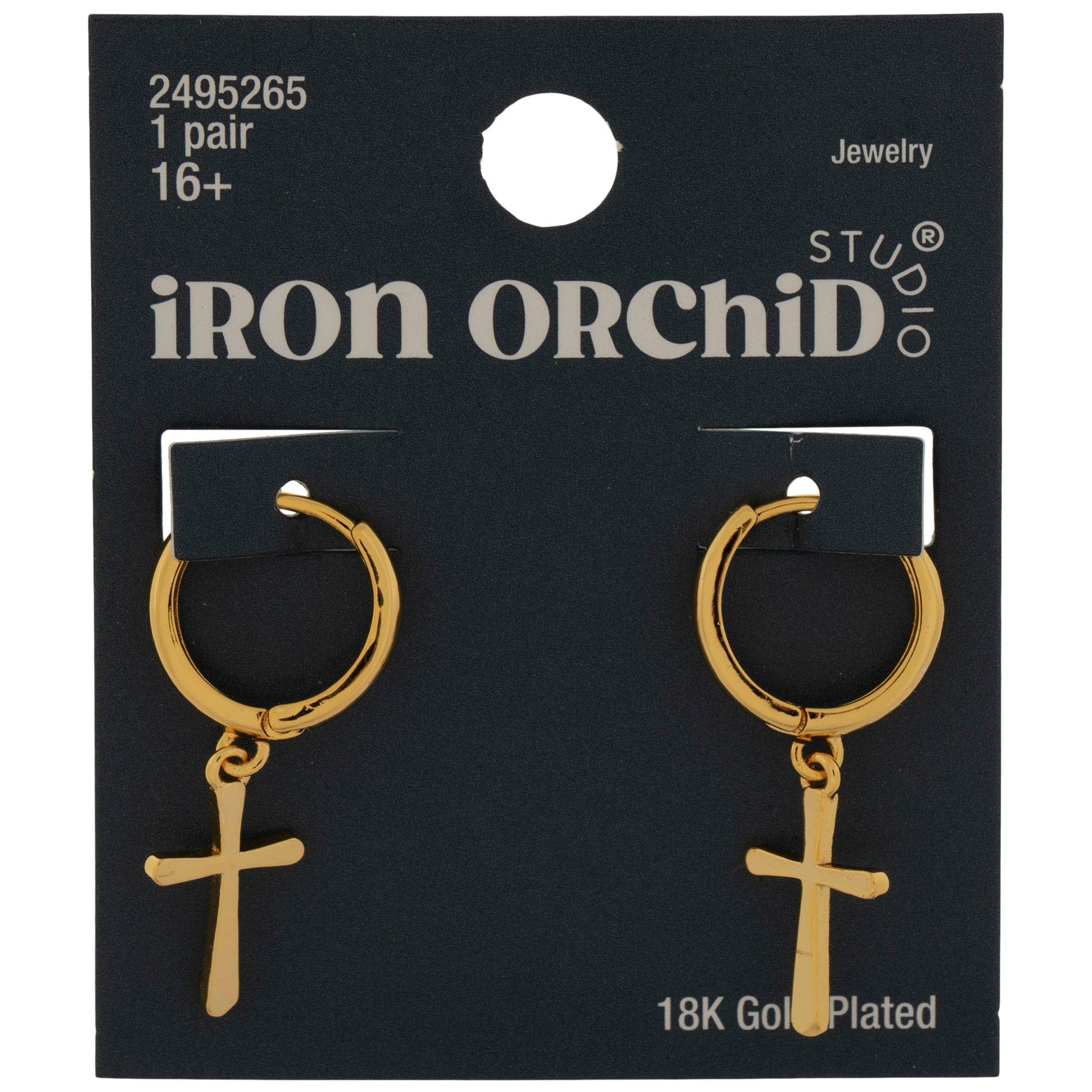 18K Gold Plated Cross Hoop Earrings
